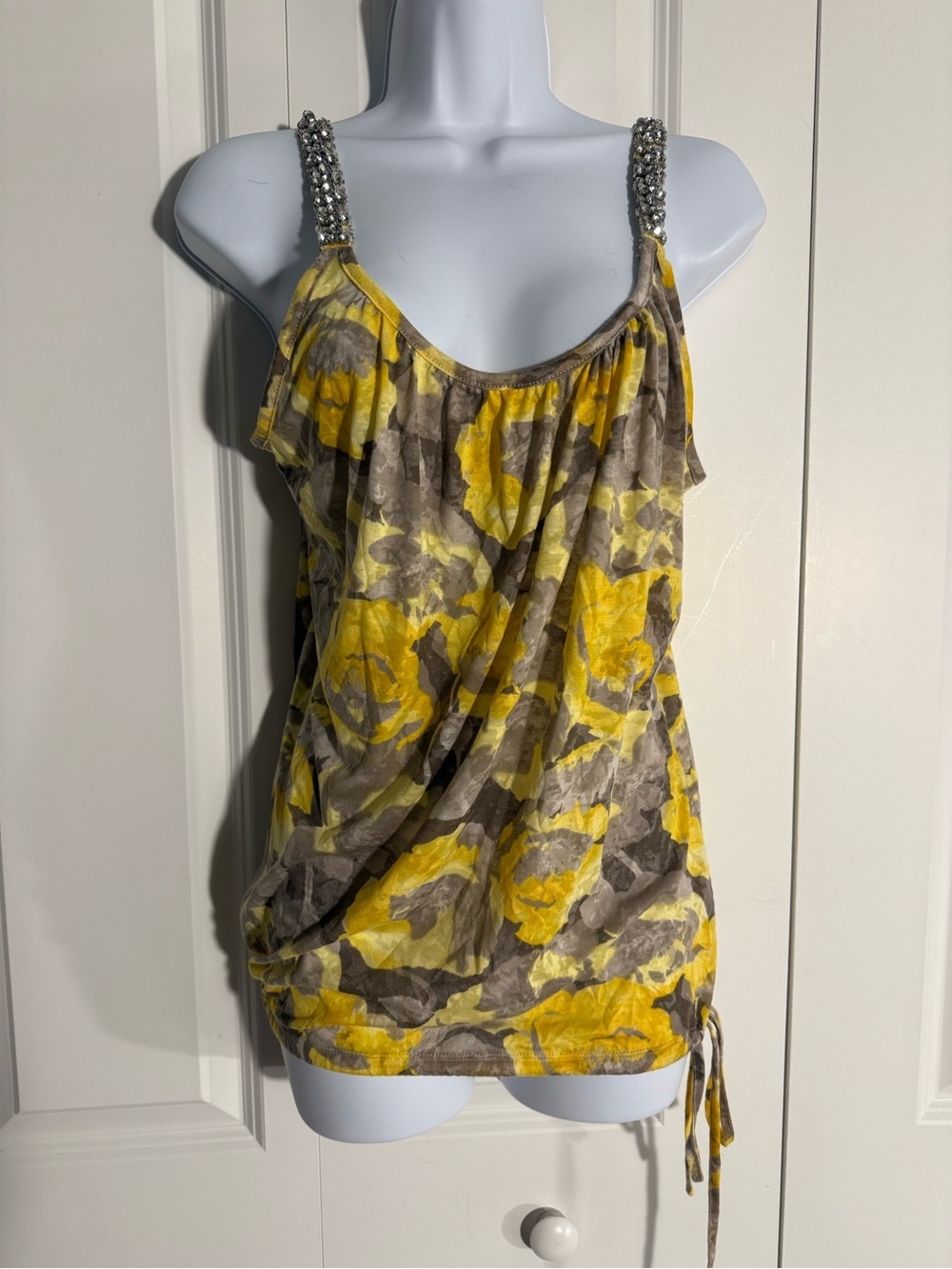 INC International Concepts Yellow and Gray Floral Beaded Strap Camisole